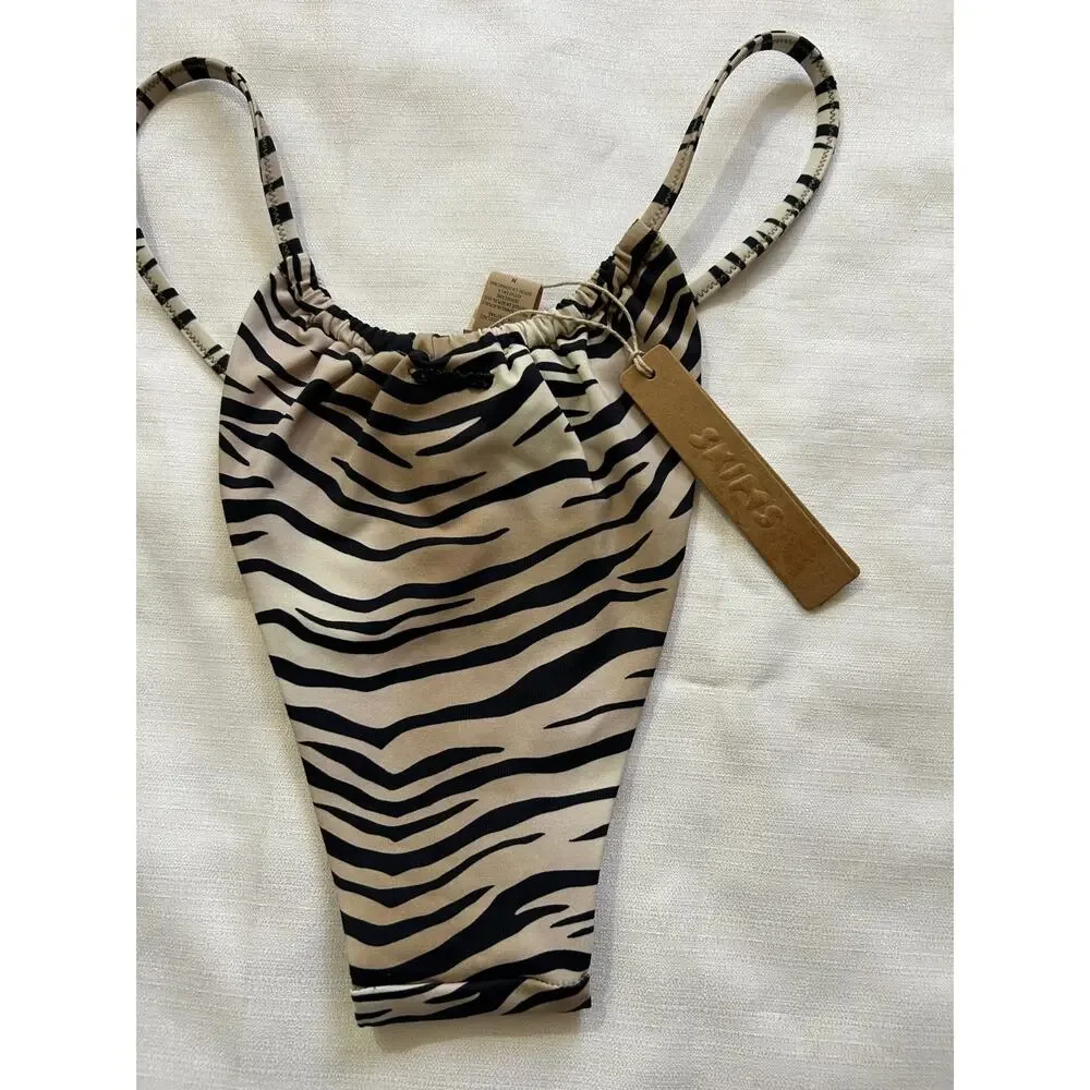 Skims NWT Signature String Bikini Bottom Champagne Tiger Print Medium